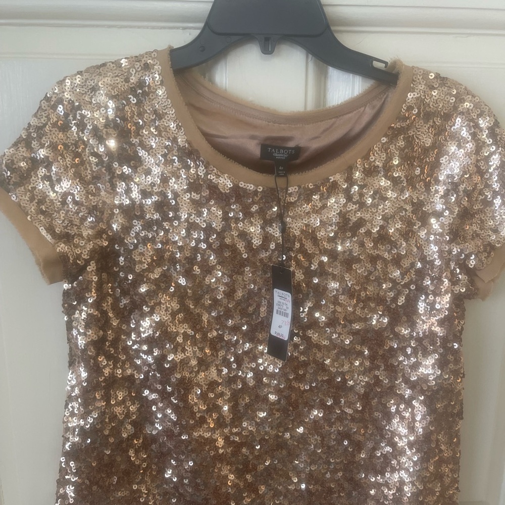 Talbots Shimmering Gold Sequin Short Sleeve Top